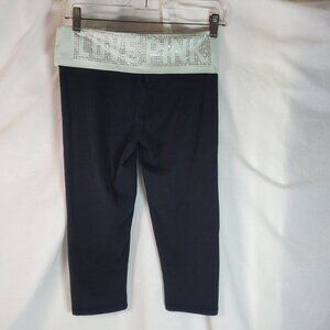 Victoria's Secret "Love Pink" fold down yoga capri teal rhinestone Small